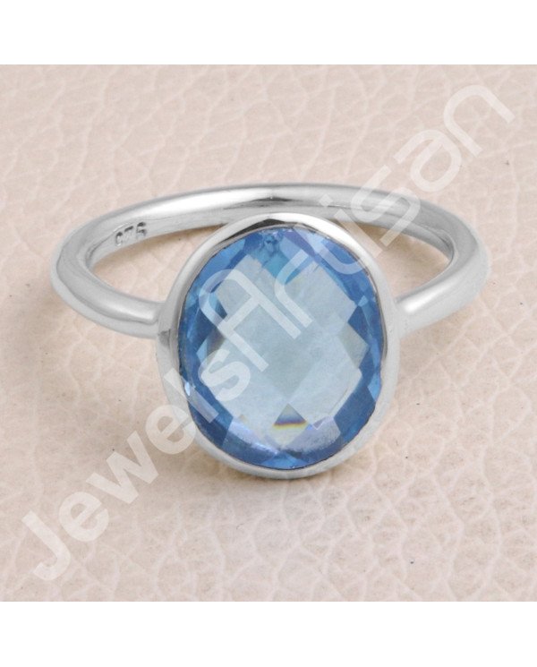 Handmade Silver Blue Quartz 925 Sterling Silver Ring