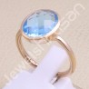 Blue Quartz Ring Rose Gold-Plated Ring Classic Solitaire Silver Ring