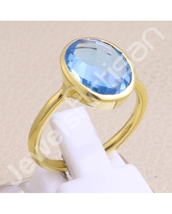 Blue Quartz Gold Vermeil 925 Solid Silver Ring