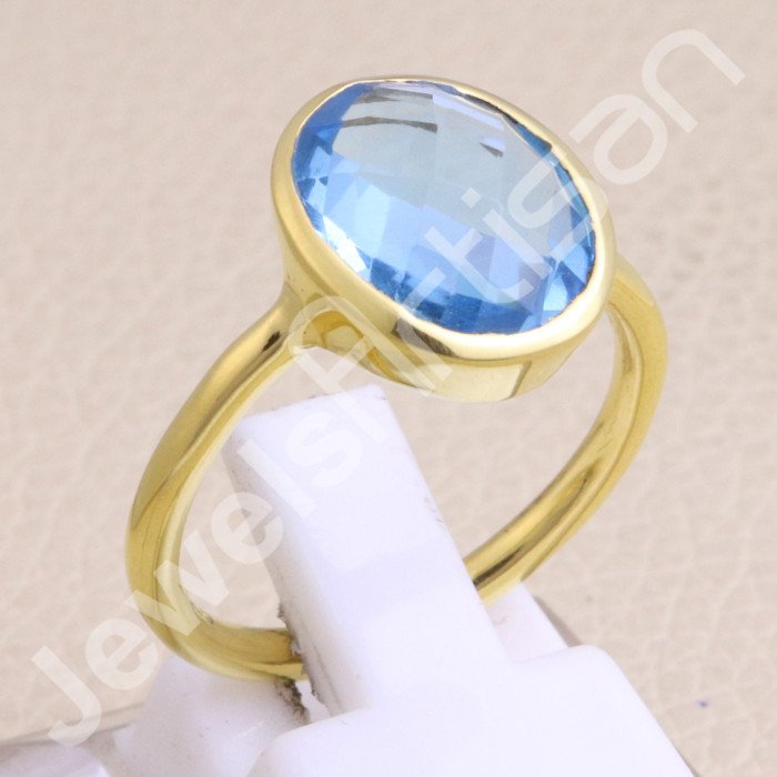 Blue Quartz Gold Vermeil 925 Solid Silver Ring