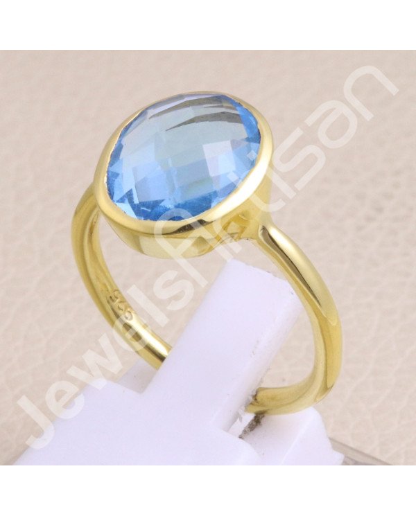 Blue Quartz Gold Vermeil 925 Solid Silver Ring