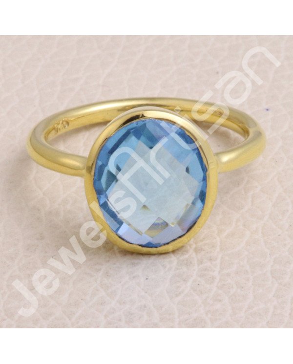 Blue Quartz Gold Vermeil 925 Solid Silver Ring