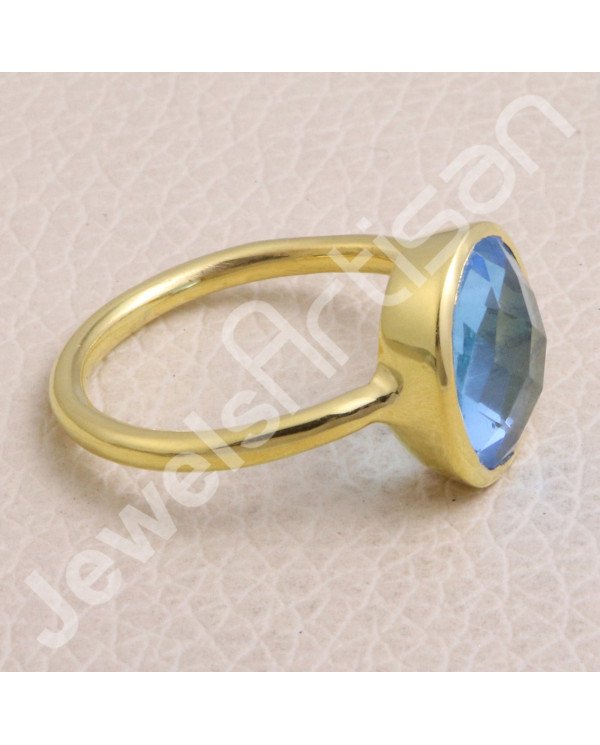 Blue Quartz Gold Vermeil 925 Solid Silver Ring