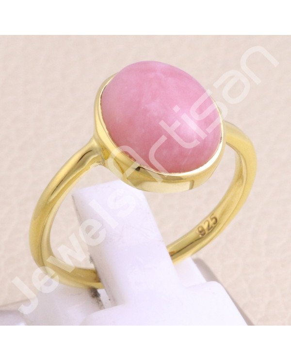 Gold Vermeil Pink Opal 925 Sterling Silver Ring