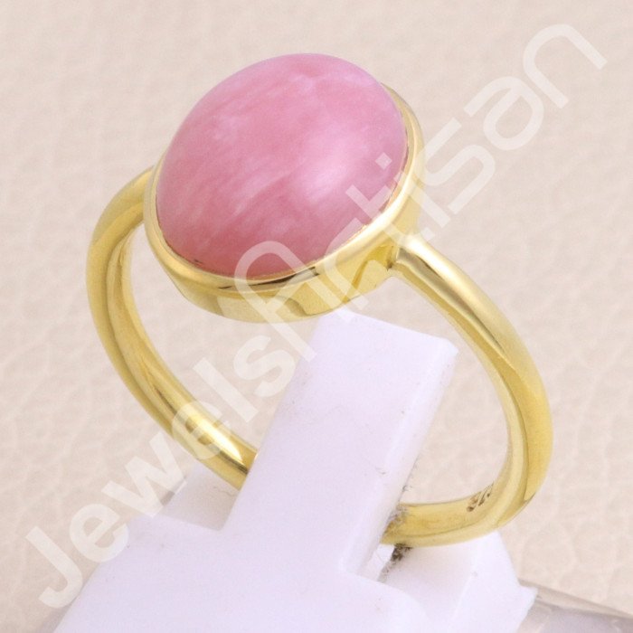 Gold Vermeil Pink Opal 925 Sterling Silver Ring