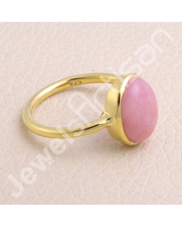 Gold Vermeil Pink Opal 925 Sterling Silver Ring