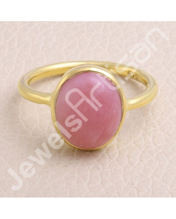 Gold Vermeil Pink Opal 925 Sterling Silver Ring