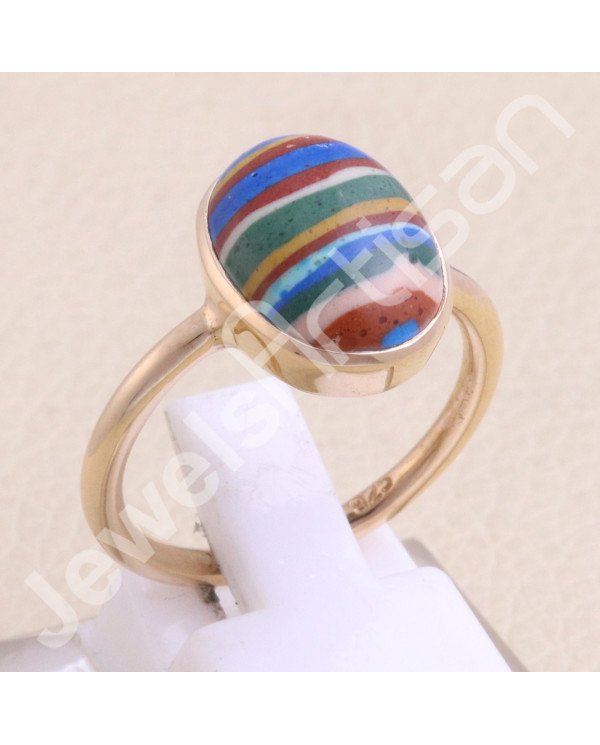 Rainbow Calsilica Rose Gold-Plated 925 Sterling Silver Ring