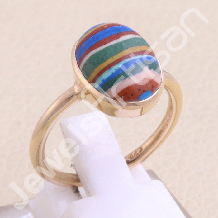 Rainbow Calsilica Rose Gold-Plated 925 Sterling Silver Ring