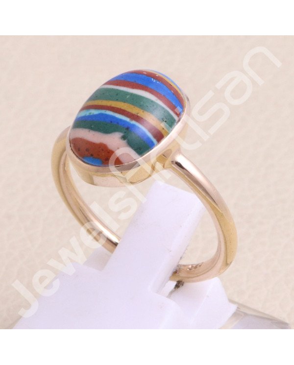Rainbow Calsilica Rose Gold-Plated 925 Sterling Silver Ring