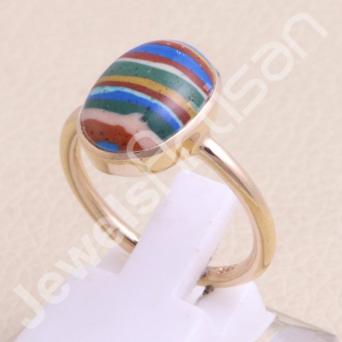 Rainbow Calsilica Rose Gold-Plated 925 Sterling Silver Ring