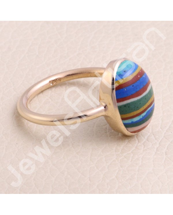 Rainbow Calsilica Rose Gold-Plated 925 Sterling Silver Ring