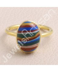 925 Solid Silver Rainbow Calsilica Gold Vermeil Ring