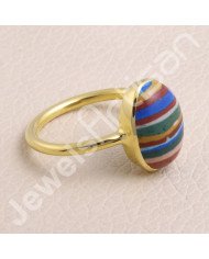 925 Solid Silver Rainbow Calsilica Gold Vermeil Ring