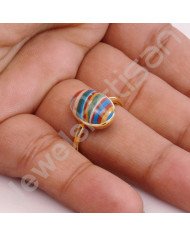 925 Solid Silver Rainbow Calsilica Gold Vermeil Ring