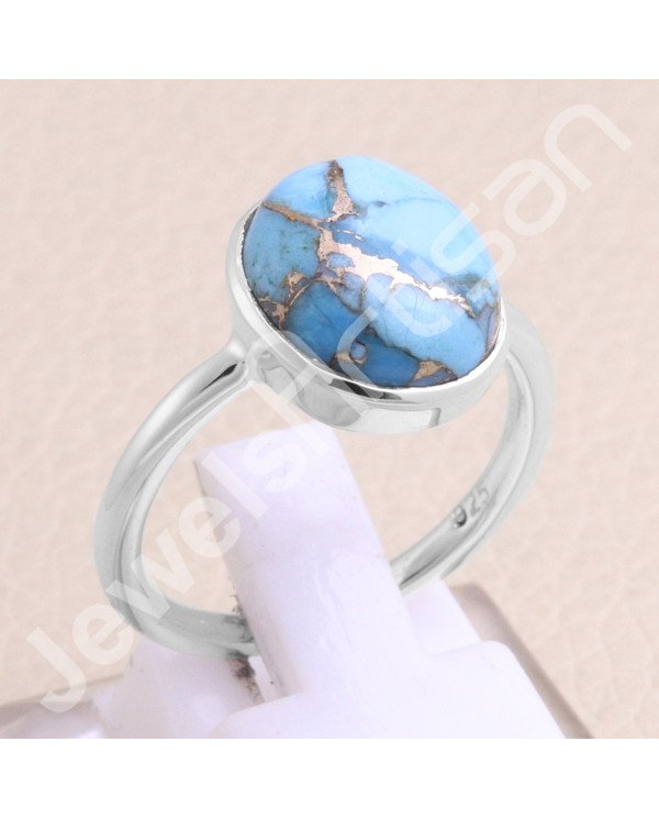 Classic Solitaire Sterling Silver Blue Copper Turquoise Ring