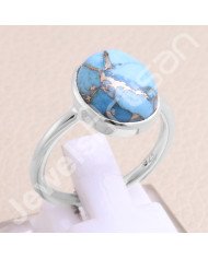 Classic Solitaire Sterling Silver Blue Copper Turquoise Ring