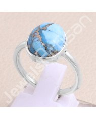Classic Solitaire Sterling Silver Blue Copper Turquoise Ring