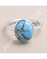 Classic Solitaire Sterling Silver Blue Copper Turquoise Ring