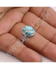 Classic Solitaire Sterling Silver Blue Copper Turquoise Ring