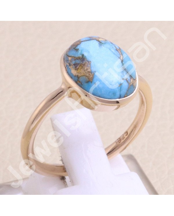 Blue Copper Turquoise Rose Gold Plated 925 Sterling Silver Ring