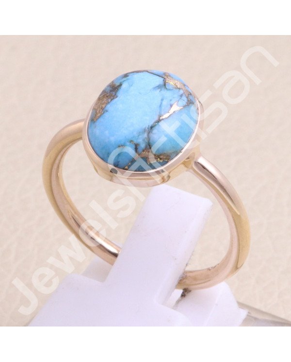Blue Copper Turquoise Rose Gold Plated 925 Sterling Silver Ring