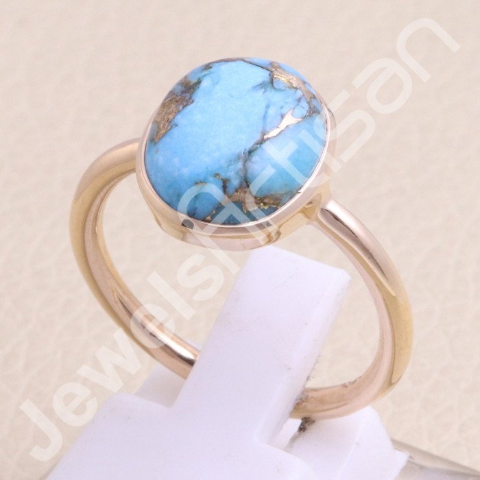 Blue Copper Turquoise Ring Sterling Silver Ring Rose Gold Plated Ring