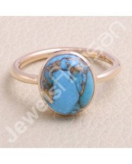 Blue Copper Turquoise Rose Gold Plated 925 Sterling Silver Ring