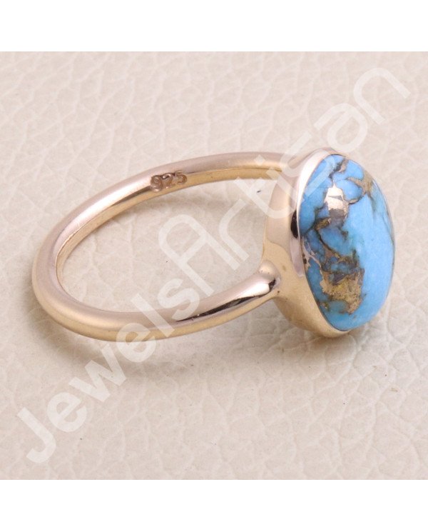 Blue Copper Turquoise Rose Gold Plated 925 Sterling Silver Ring