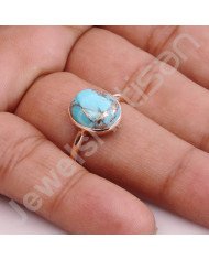 Blue Copper Turquoise Rose Gold Plated 925 Sterling Silver Ring