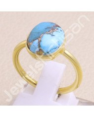 925 Solid Silver Blue Copper Turquoise Gold Vermeil Ring