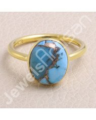 925 Solid Silver Blue Copper Turquoise Gold Vermeil Ring
