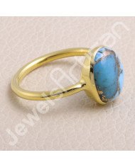 925 Solid Silver Blue Copper Turquoise Gold Vermeil Ring