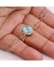 925 Solid Silver Blue Copper Turquoise Gold Vermeil Ring