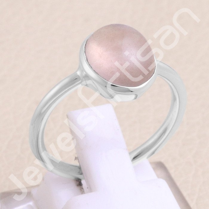 Classic Solitaire Ring Rose Quartz Ring 925 Sterling Silver Ring