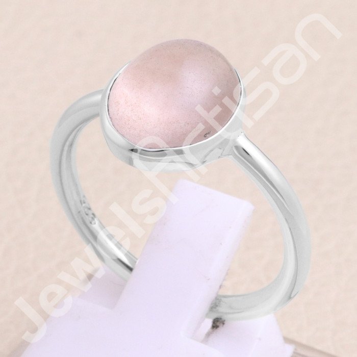 Classic Solitaire Ring Rose Quartz Ring 925 Sterling Silver Ring