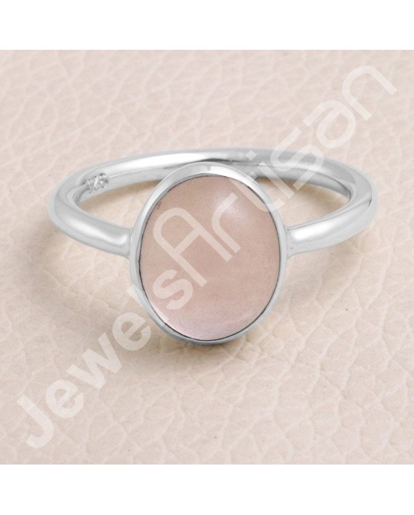 Classic Solitaire Ring Rose Quartz Ring 925 Sterling Silver Ring