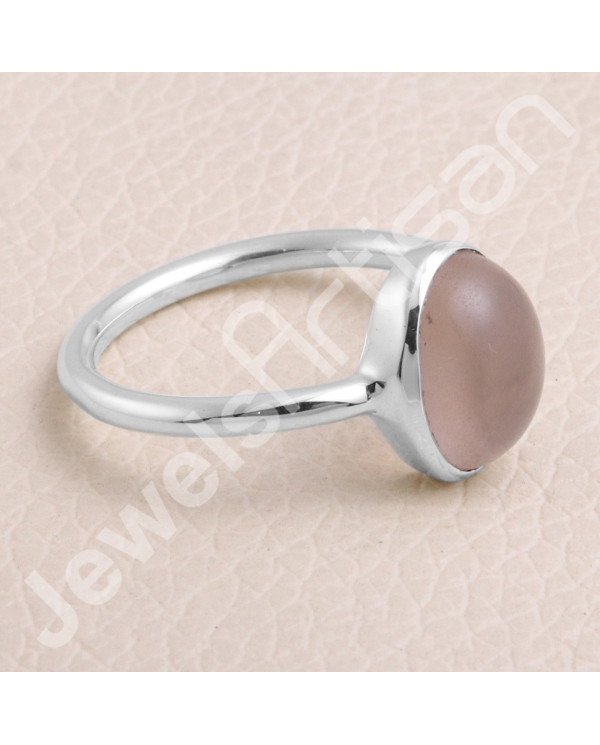 Classic Solitaire Ring Rose Quartz Ring 925 Sterling Silver Ring