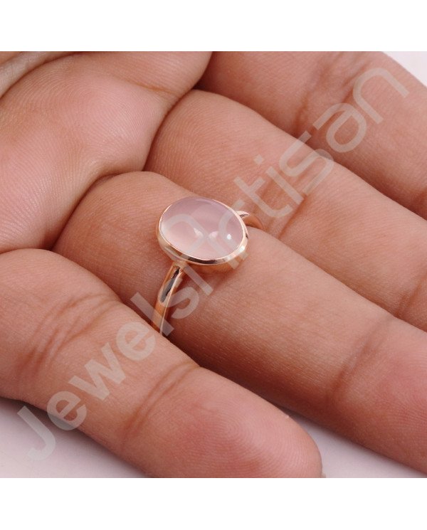 Rose Quartz 925 Sterling Silver Rose Gold-Plated Ring