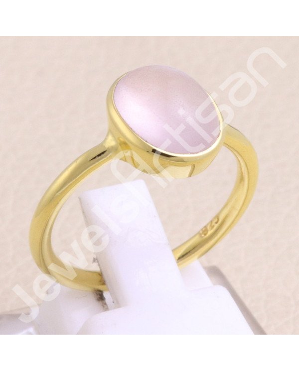 Rose Quartz 925 Solid Silver Gold Vermeil Ring