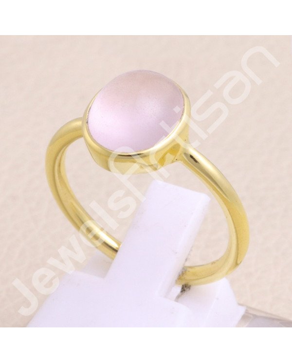 Rose Quartz 925 Solid Silver Gold Vermeil Ring