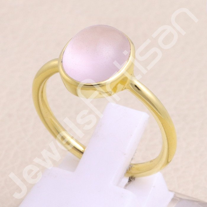 Rose Quartz 925 Solid Silver Gold Vermeil Ring