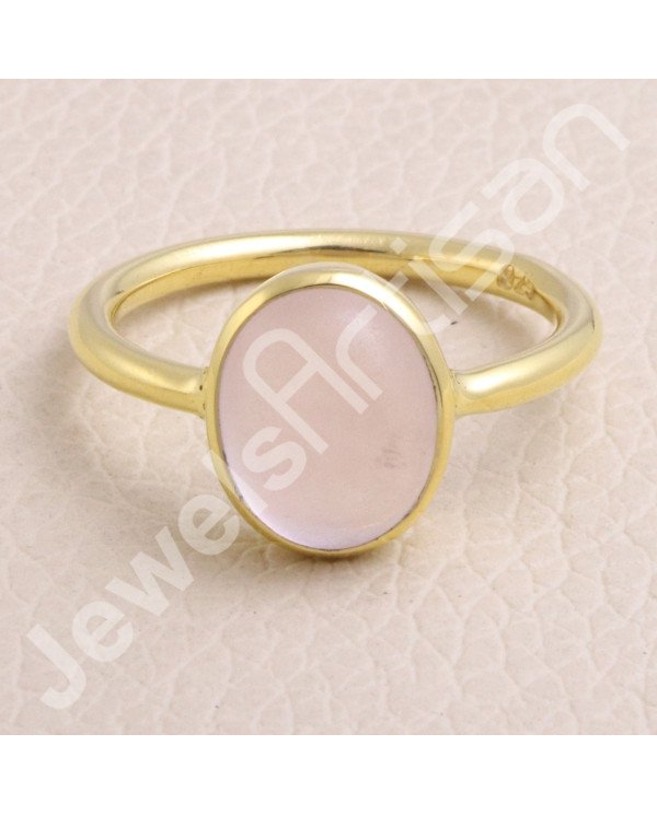 Rose Quartz 925 Solid Silver Gold Vermeil Ring