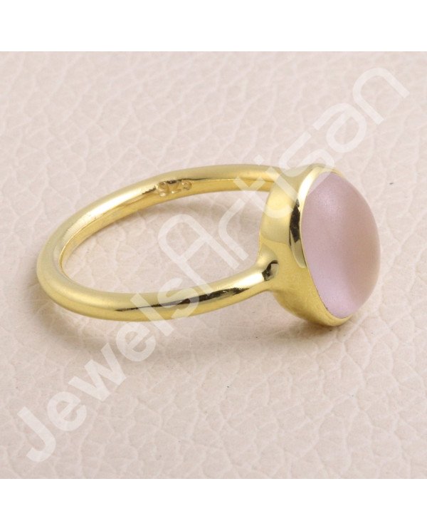 Rose Quartz 925 Solid Silver Gold Vermeil Ring