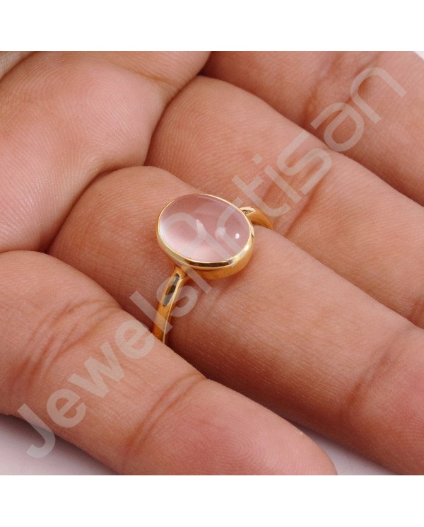 Rose Quartz 925 Solid Silver Gold Vermeil Ring