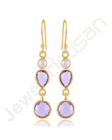 Amethyst Earring 925 Sterling Silver Earring 18 K Gold-Plated Earring