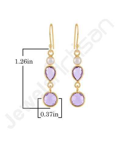 Amethyst Earring 925 Sterling Silver Earring 18 K Gold-Plated Earring
