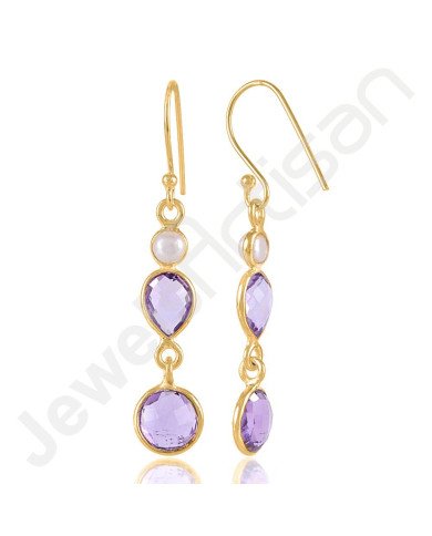 Amethyst Earring 925 Sterling Silver Earring 18 K Gold-Plated Earring