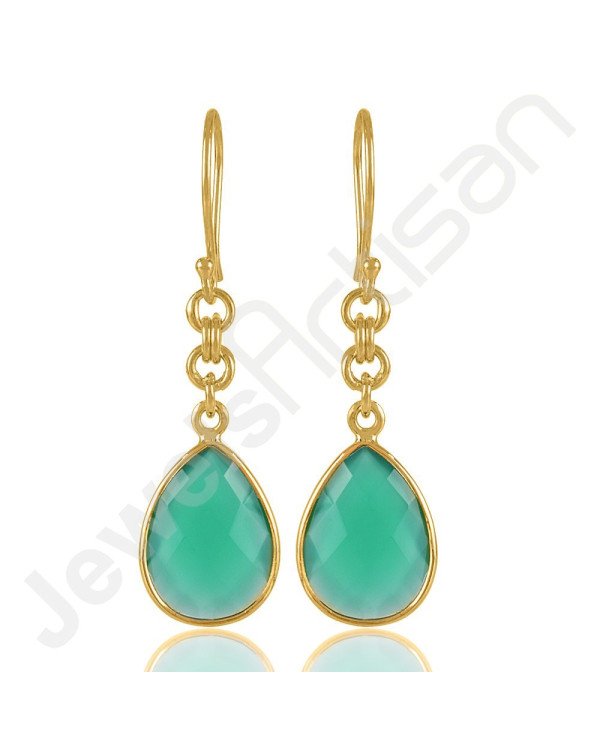 Green Onyx 925 Solid Silver 18K Gold-Plated Earrings