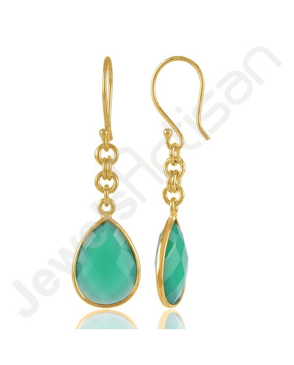 Green Onyx 925 Solid Silver 18K Gold-Plated Earrings